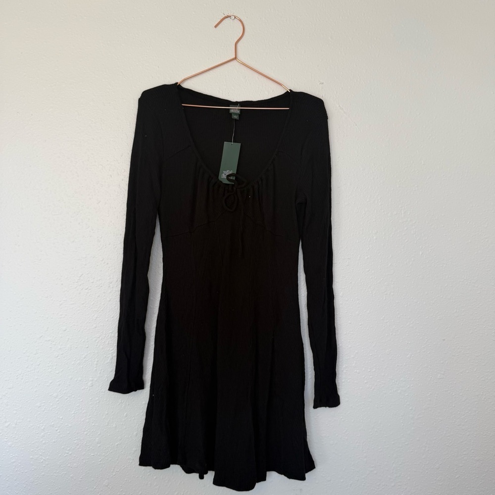 Wild Fable Black ribbed Long Sleeve Dress large new with tag